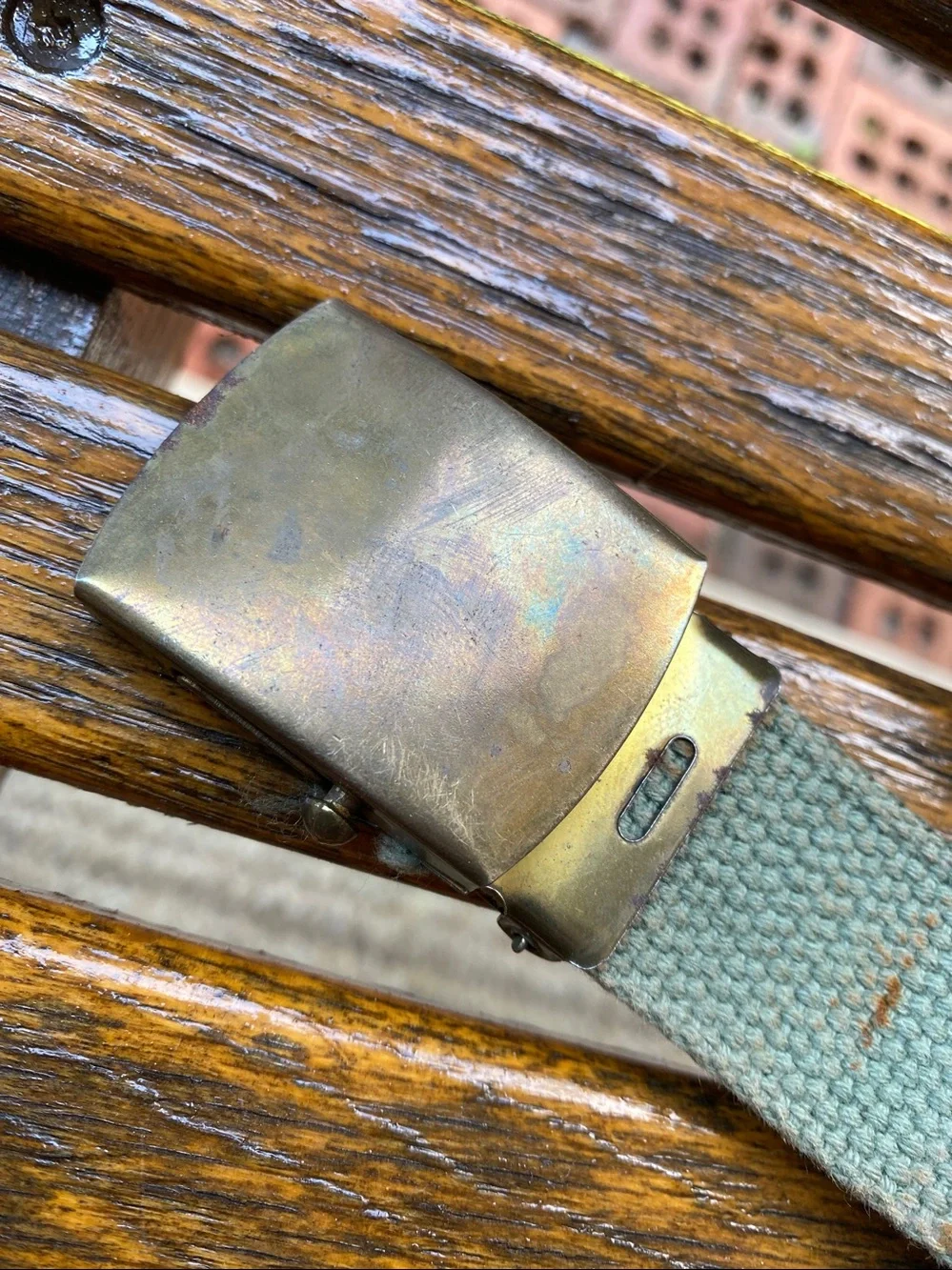 Vintage USA Surplus Brass Buckle Green Web Belt Military Pappys